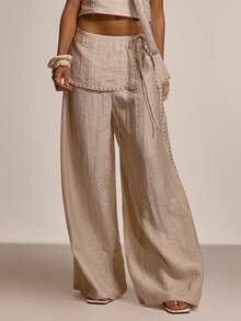 MUSERA 层叠铆钉系带罩裙飘逸阔腿裤可爱春夏性感外出海滩度假蜜月装 - 淺灰色 - 查看 2