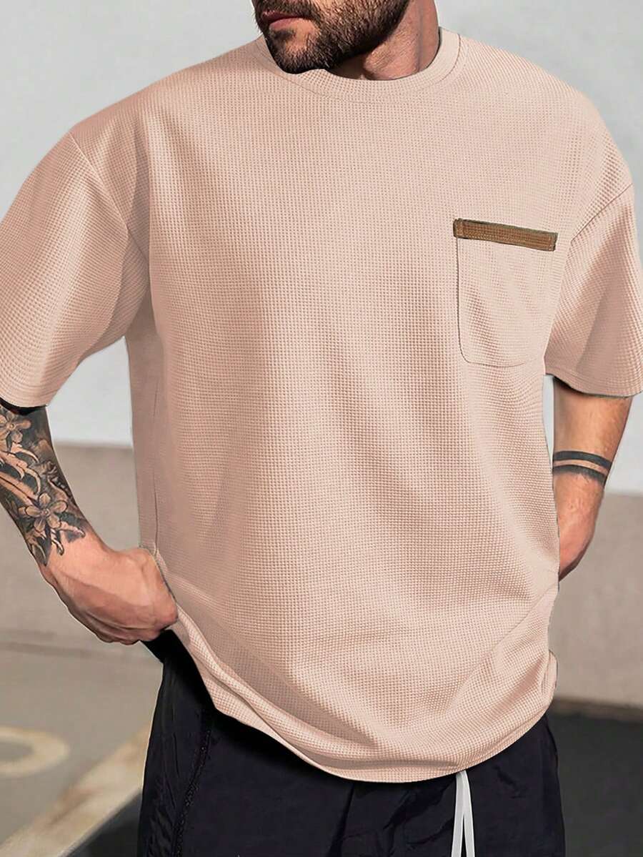 Manfinity Homme Áo thun nam cổ tròn tay ngắn có túi - Hồng - Xem 1