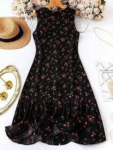 SHEIN PETITE Đầm babydoll họa tiết hoa nhí dành cho nữ, kiểu dáng thoải mái, không tay, thích hợp cho kỳ nghỉ hoặc mặc hàng ngày. - Nhiều màu - Xem 2