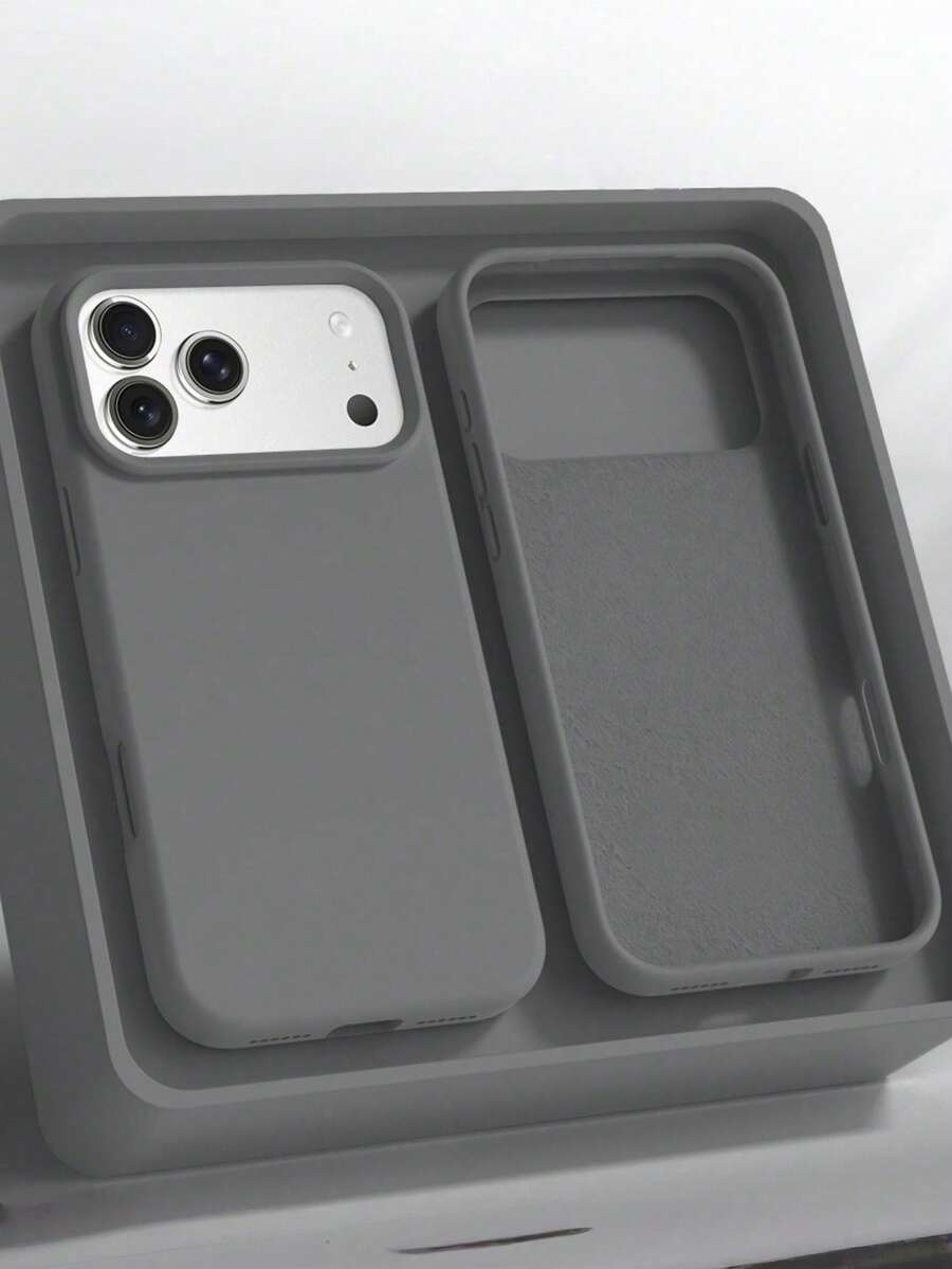1 chiếc ốp lưng bảo vệ sạc không dây từ tính bằng silicon lỏng tối giản, tương thích với iPhone 17 Air, 16, 14, 13, 12, 15 Pro Max Plus, có lớp nhung bảo vệ camera. - Xám - Xem 1