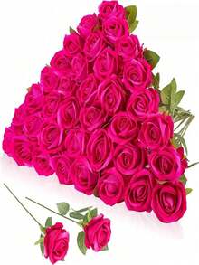 1pc Red Artificial Rose Silk Flower Realistic Fake Rose For DIY Wedding Bouquet Table Centerpiece Bridal Shower Valentines Baby Shower Home Indoor Outdoor Decor - Hot Pink - View 7