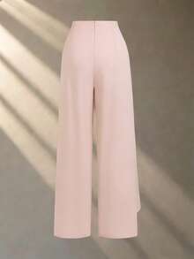 Franclia Light Pink,Autumn,Elegant,Dinner Chiffon Straight Leg Pants,Asymmetric Draping Office Party Trousers With Metal Button,Flowing Soft Versatile Pants - Pink - View 2