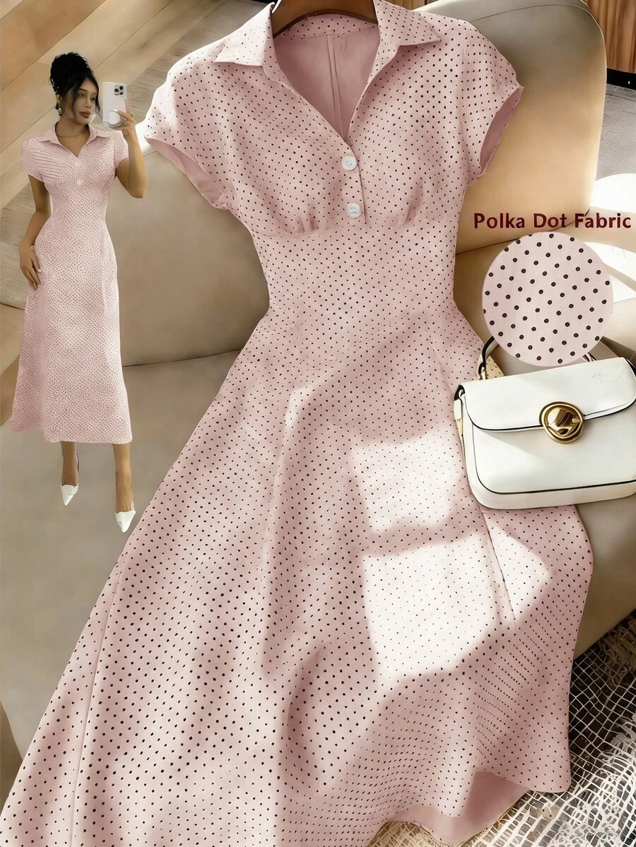 Franclia 女士复古法式V领波点腰A字连衣裙,春夏优雅修身短袖连衣裙,适合通勤、约会、派对、秋冬、春夏、感恩节、婚礼、新年派对、毕业舞会等场合,优雅时尚,适合通勤、商务、办公等各种场合,百搭迷人。这款波点连衣裙是女士办公室工作服的理想之选,适合各种身材的女士,包括娇小身材。 - 淺粉色 - 查看 1