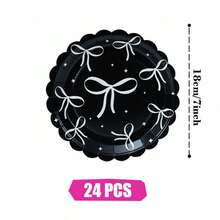 Bộ đồ dùng tiệc dùng một lần Black Bow gồm đĩa, khăn ăn và cốc, phục vụ 24 người, thích hợp cho sinh nhật, đám cưới, tiệc theo chủ đề và dã ngoại gia đình. - Xem 10