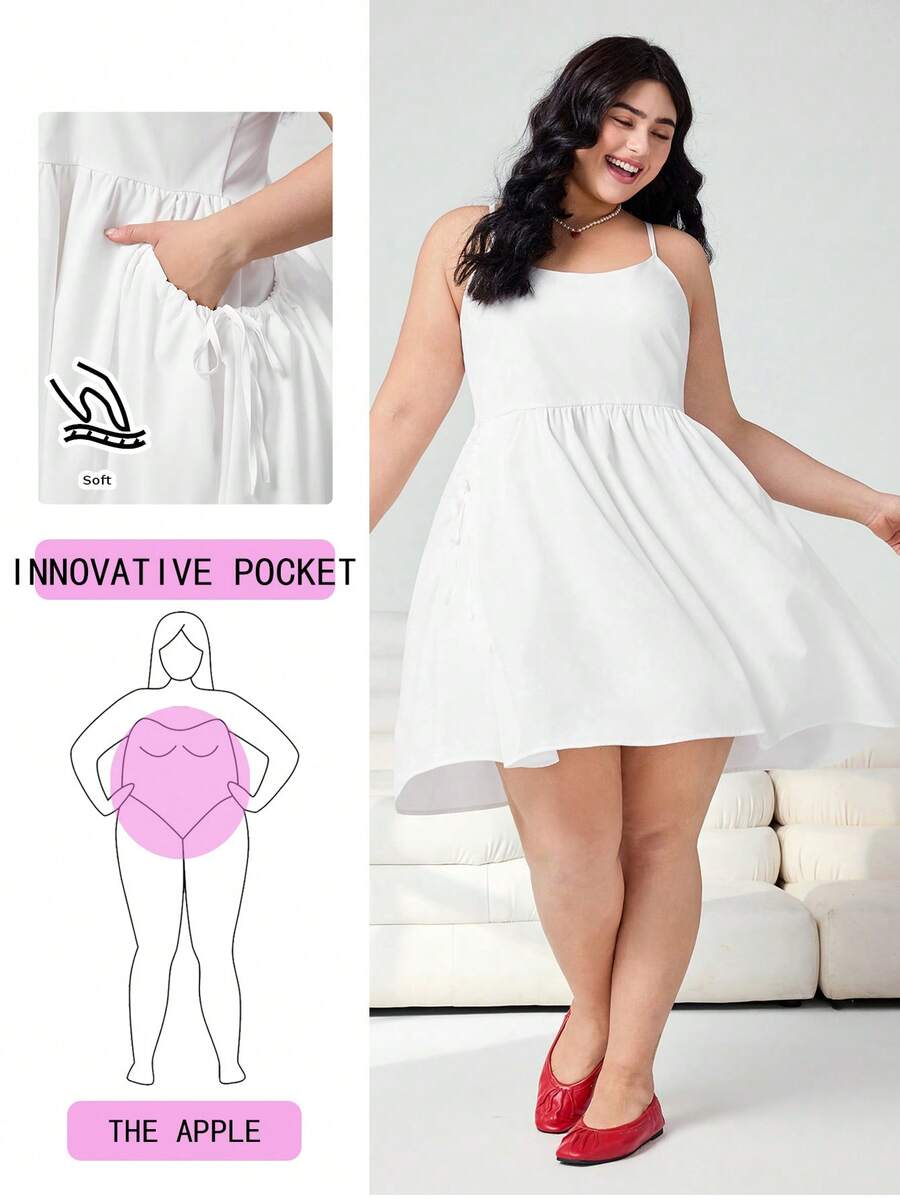 Solflare Plus Size Casual Solid Color Sleeveless Dress, Summer - White - View 1