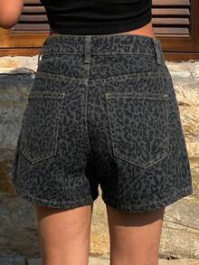 DAZY Quần short denim nữ họa tiết da báo dáng rộng, thoải mái, kiểu dáng mới mùa hè. - Xám - Xem 2