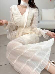FRIFUL Vestido de mujer con textura que ciñe la cintura, vestidos de verano - Negro - Ver 3