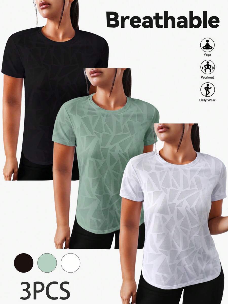 Velisys 3件装加大码纯色透气短袖运动T恤 - 彩色 - 查看 1