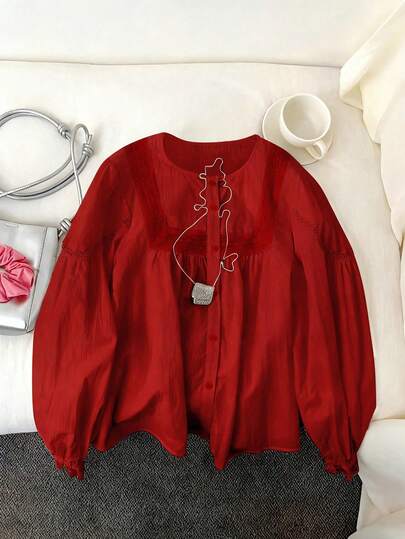 Resyla بلوزة نسائية بأكمام طويلة بيضاء مزينة بالدانتيل، أنيقة وكاجوال للعطلات