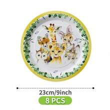 Juego desechable de platos, servilletas y vasos con diseño de bestias adorables, sirve para 8 invitados. Este conjunto de suministros desechables para fiestas (que incluye platos, servilletas y vasos) es perfecto para fiestas de cumpleaños, bodas y picnics familiares. - Ver 10