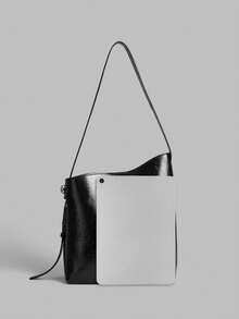 Ontre 女士单肩包，精致简约不规则水桶手提包。 - 黑色 - 查看 3