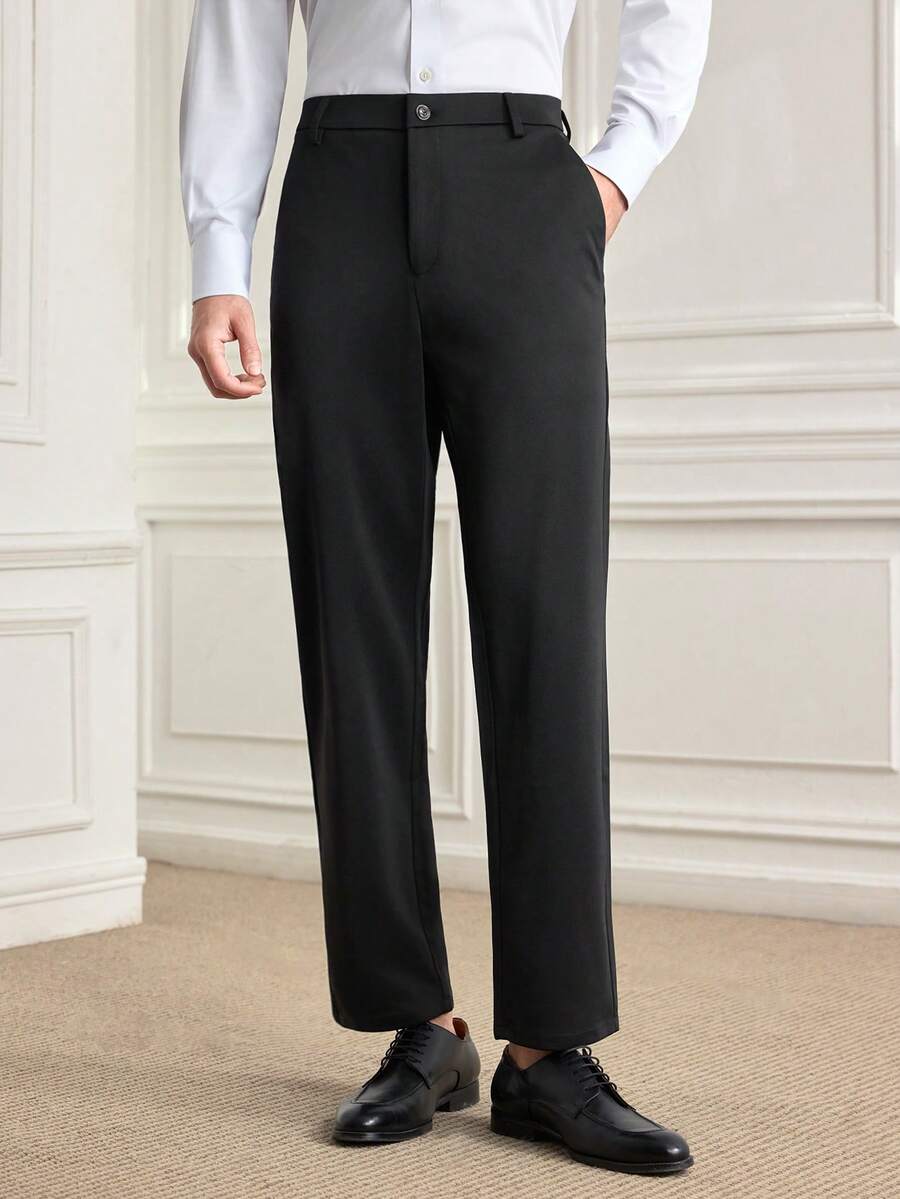 Officeau 男士透气柔软直筒商务休闲裤，修身西装裤，宽松简约风