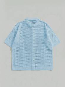 ROMWE MEN Casual Áo sơ mi dệt kim rộng rãi dành cho nam, áo dệt kim tay ngắn. - Màu xanh lam - Xem 3