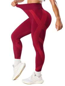 Core Rhythm 女士无缝交叉纹运动紧身裤，适合室内外瑜伽和健身，全长 - 彩色 - 查看 5