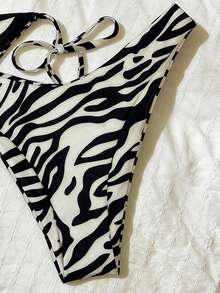 Elavelle Conjunto de bikini de 3 piezas con corte alto y estampado aleatorio para mujer, primavera/verano - Multicolor - Ver 6