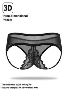 Black Lace Patchwork Men's Briefs - Black - View 2