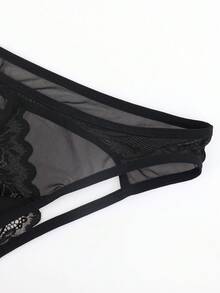 Black Lace Patchwork Men's Briefs - Black - View 5