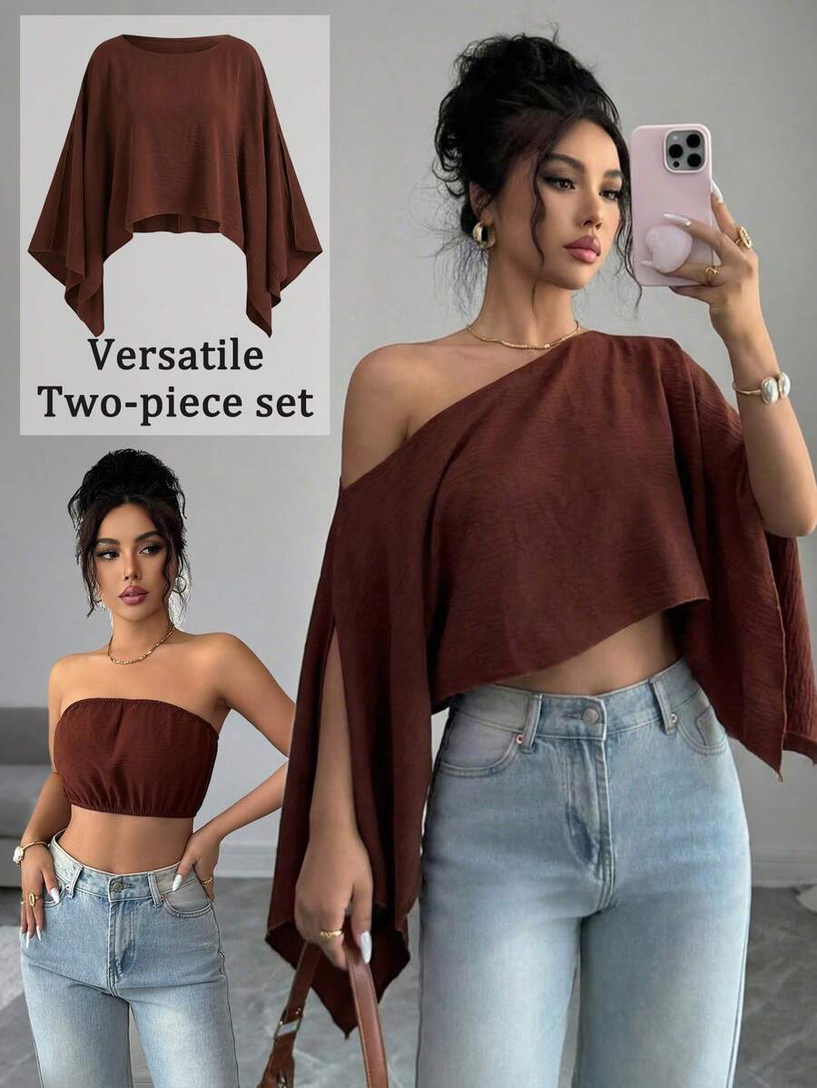 Rafferiza Áo kiểu nữ màu nâu caramel thanh lịch, chất liệu dệt, có thể mặc nhiều kiểu, phù hợp cho công sở và mặc hàng ngày. - Rỉ Nâu - Xem 1