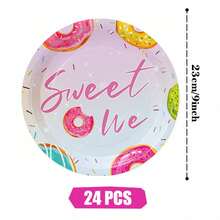 Sweet Donut Disposable Plates, Napkins And Paper Cups Party Set, Serves 24 Guests. This Disposable Paper Party Tableware Is Suitable For Birthdays, Weddings, Themed Parties And Family Picnics. - View 7