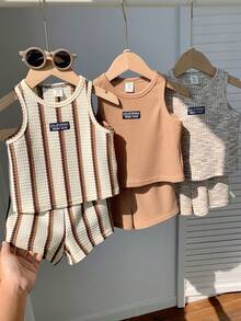 SHEIN Bộ 6 món đồ chơi mùa hè cho bé trai, áo ba lỗ và quần short kẻ sọc, 3 bộ trang phục cơ bản, bộ áo ba lỗ, bộ đồ đi chơi ngày lễ cho bé trai, trang phục mùa hè, bộ đồ cho bé trai. - Nhiều màu - Xem 4