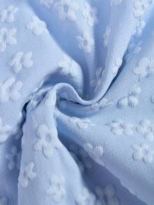 SHEIN 少女春秋优雅提花小花开襟褶皱蕾丝边长袖上衣和开衫，搭配简约吊带长裙，两件套适合日常外出、聚会和宴会。 - 淺藍色 - 查看 7