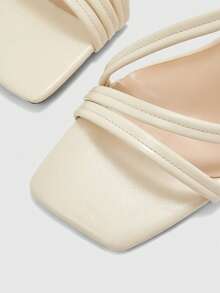 CUCCOO BIZCHIC 春夏新款户外女式黑色金属扣方头露趾高跟凉鞋女式细跟法式裙装女鞋 - 杏色 - 查看 5