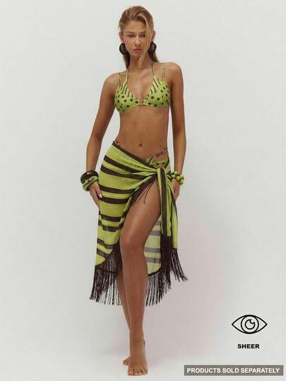 Musera Resort Chiffon Polks Dot Fringe Midi Sarong Only Summer Swim Cover Up Beach Vacation Everyday Sexy Cute Travel Bambola