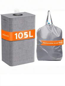 1 Pc Premium Luxury Freestanding Laundry Basket With Removable Laundry Bag, Folding Rectangular Laundry Basket (With Plastic Handle And Removable Laundry Liner Bag), Large Capacity Flip-Top Soil Basket, Clothes, Toys, And Home Storage Basket - 85l/22.45gal, Side Handle, Removable Laundry Bag, Premium Fabric - Suitable For Various Home Settings Including Bedrooms, Bathrooms, Laundry Rooms, Living Rooms, And Dormitories. - Multicolor - View 2
