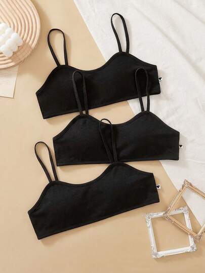 3pcs Teen Girl French Minimalist Padded Knit Comfortable & Skin-Friendly Lingerie Set