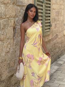 Firerie 女士纯色休闲吊带露背印花宽松夏威夷度假连衣裙，奶油黄夏季连衣裙，波西米亚风女装 - 彩色 - 查看 3