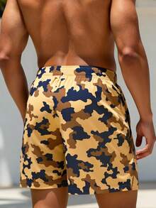 ZELFYO Men's Casual Camo Print Drawstring Waist Slant Pocket Loose Beach Shorts - White - View 2