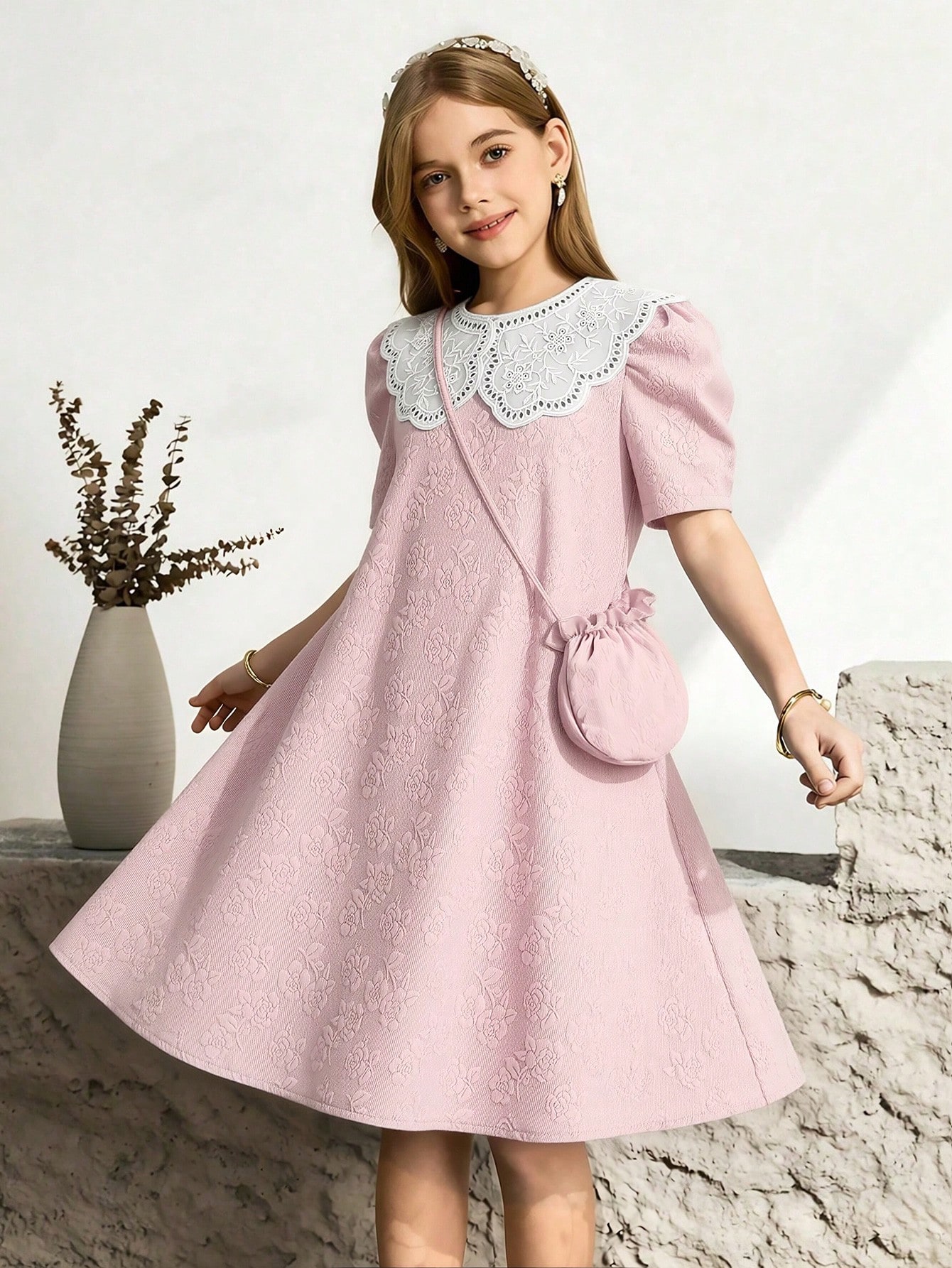 فستان فتيات أنيق مخصص بياقة بيتر بان، تنورة قصة A،...