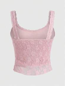 ROMWE Fairycore Áo corset hai dây gợi cảm, thanh lịch dành cho phụ nữ cỡ lớn có dây buộc - Hồng - Xem 2