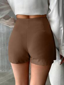 EURMUSE Falda-pantalón asimétrica de unicolor 100% algodón - Marrón Mocha - Ver 2