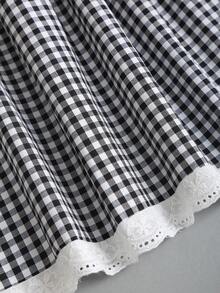 Sweetra Fashionable Casual American Preppy Style Lace Accent Tiered Flare Hem Design Women's Skirt, Spring/Summer New Arrival - Black and White - View 3