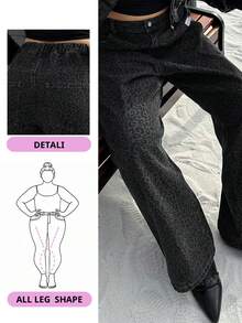 Dazy Plus Plus Size Women Leopard Print Flare Leg Jeans, Fashionable Street Style, Spring/Autumn - Dark Grey - View 1