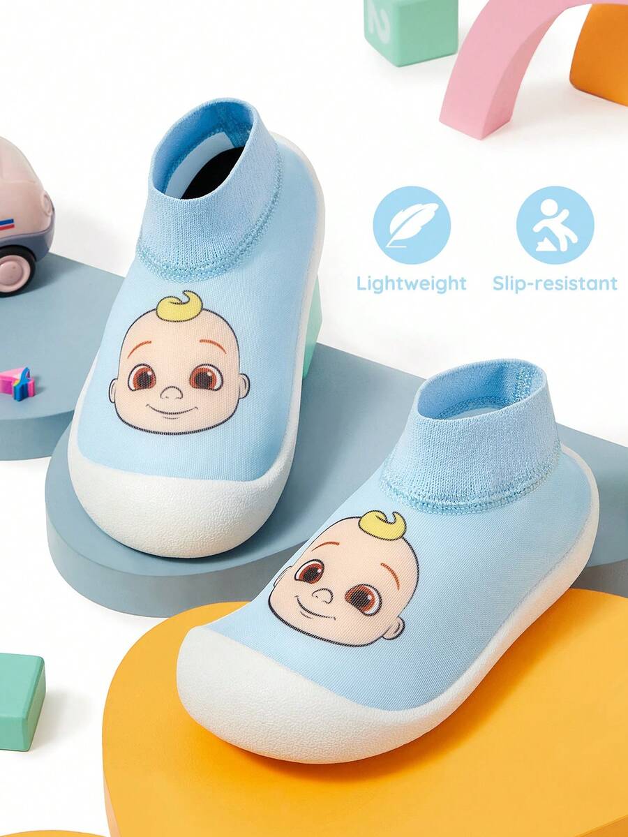 CoComelon X SHEIN Cute Cartoon Blue Baby Toddler Shoes,  All-Season Soft & Breathable Infant Shoes Wear-Resistant Versatile Slip-On Walking Shoes Sneakers,Unisex For Boys And Girls Indoor Outdoor - Blue - View 1