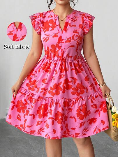 Elenzga 大码夏季休闲碎花连衣裙