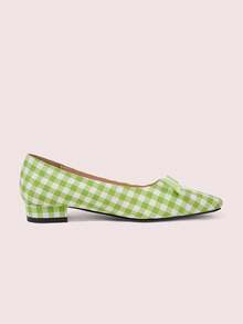 CUCCOO DOLLMOD Women's Green And White Plaid Square Toe Low Vamp Shoes, Satin Bow Flats, Fresh And Sweet Daily Commuting Versatile Women's Shoes - green and white - View 8