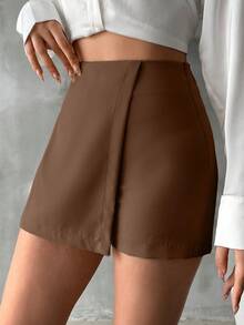 EURMUSE Falda-pantalón asimétrica de unicolor 100% algodón - Marrón Mocha - Ver 5