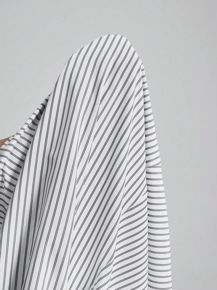 Black And White Dress Women's Casual Striped Print Long Dress All-Season Versatile Modern Urban Fashion Business Casual Women's Wear Office Attire Understated Old-Money Style, Elegant And Sophisticated, High-Quality Commuter And Airport Women's Wear Bohemian Style Vacation Outfits,Boho,Seaside Women's Clothing, Country Music Concert Style, Western Style Clothing, Nomadic Casual Fashion