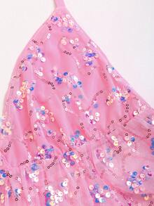 Sweetra 优雅法式亮片露背吊带露背时尚休闲度假性感女式上衣 - 粉色 - 查看 3