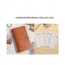 1 pieza Cuaderno de encuadernación creativa con marcador de metal, incluye papel kraft + papel cuadriculado + bolsa de almacenamiento de PVC, adecuado para diarios, diario de viaje vintage portátil, papelería estudiantil - Multicolor - Ver 20