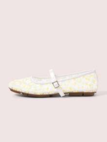 CUCCOO DOLLMOD Sepatu Wanita Modis Ujung Bulat Bordir Bunga Model Mary Jane yang Imut dan Manis - Putih - Krisan - View 2