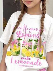 Teen Girl Casual Hawaii Island Vacation Lemon Print Round Neck Short Sleeve T-Shirt And Loose Shorts 2-Piece Set, Suitable For Spring/Summer Daily Wear & Outdoor - Multicolor - View 4