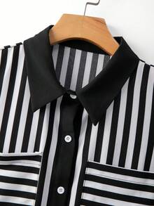 GlowEve CURVE Ensemble 2 pièces élégant et pour femmes grandes tailles, chemisier sans manches à rayures contrastées + shorts minimalistes unicolore - Noir et Blanc - Voir 8