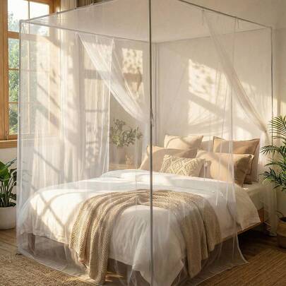 单件装蚊帐床罩，防虫床罩，优雅蕾丝挂帘，适用于家庭房、宿舍，易于安装