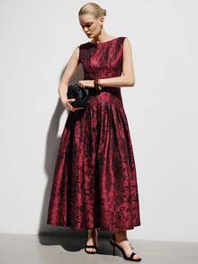 Aveloria Modichic 提花印花连衣裙，复古酒红色礼服，无袖优雅派对礼服，饰有花卉元素，适合宴会、婚礼和正式场合。 - 彩色 - 查看 4