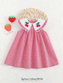 Cozy Pixies 女婴草莓图案撞色领无袖腰身连衣裙 - 紅色 - 查看 5