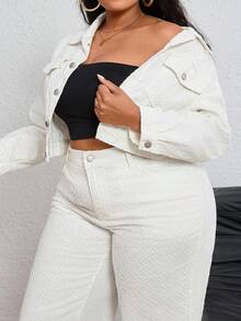 SHEIN ICON Plus Size Women Crochet Denim Casual Jacket, Autumn/Winter - Beige - View 7